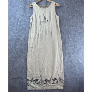 Jaclyn Smith Linen Dress Medium Beige Giraffe Graphic Safari Farm Nature Modest